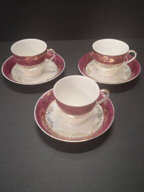 Vintage 1950's Empress by Haruta Japan Lusterware 3 Demitasse Cups & Saucers